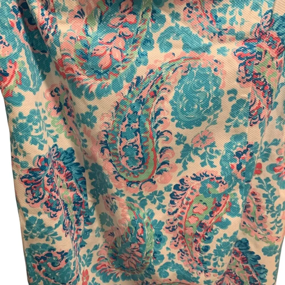 Talbots Womens Fresco Blue Pink Paisley White Square Neck Sleeveless Dress 6 NWT